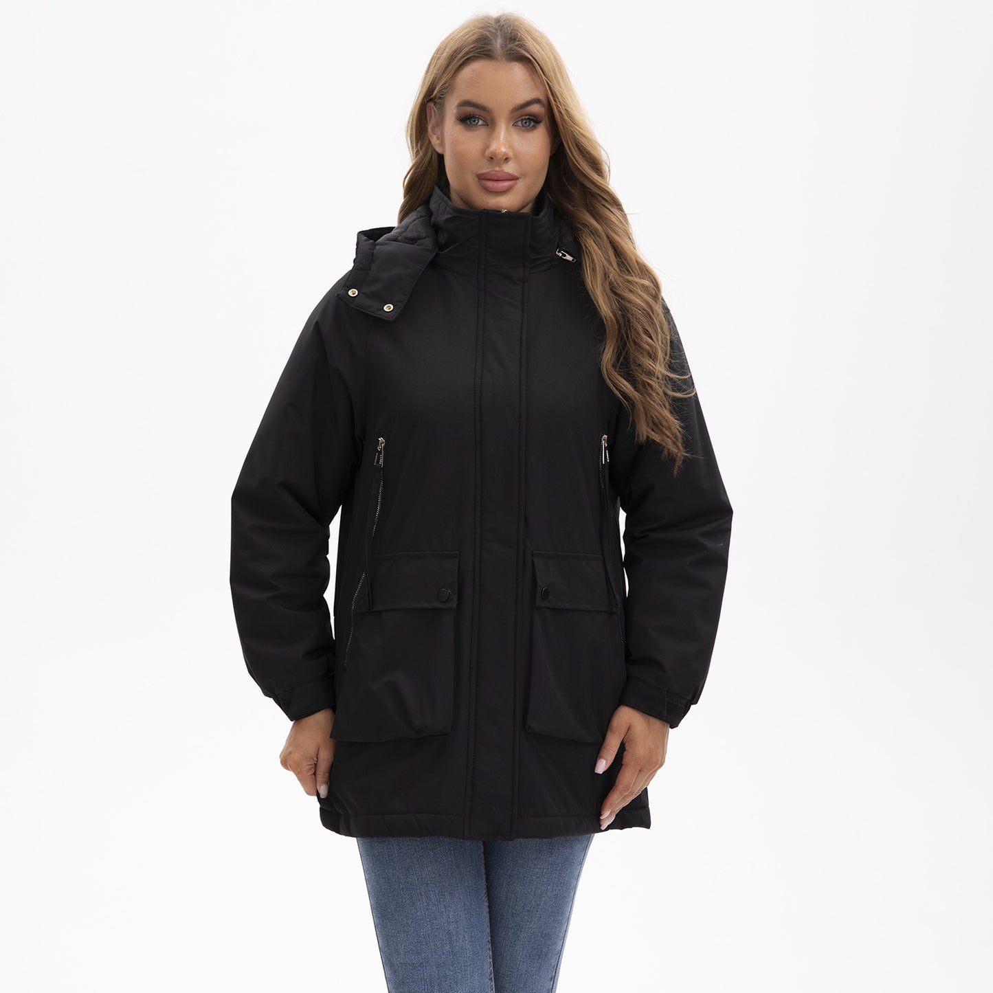 Zanlo Fleece lined women’s winter parka jacket front angle