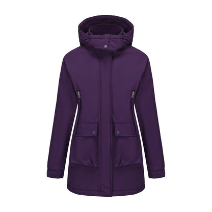 Zanlo Warm winter parka for women shown in outdoor style look